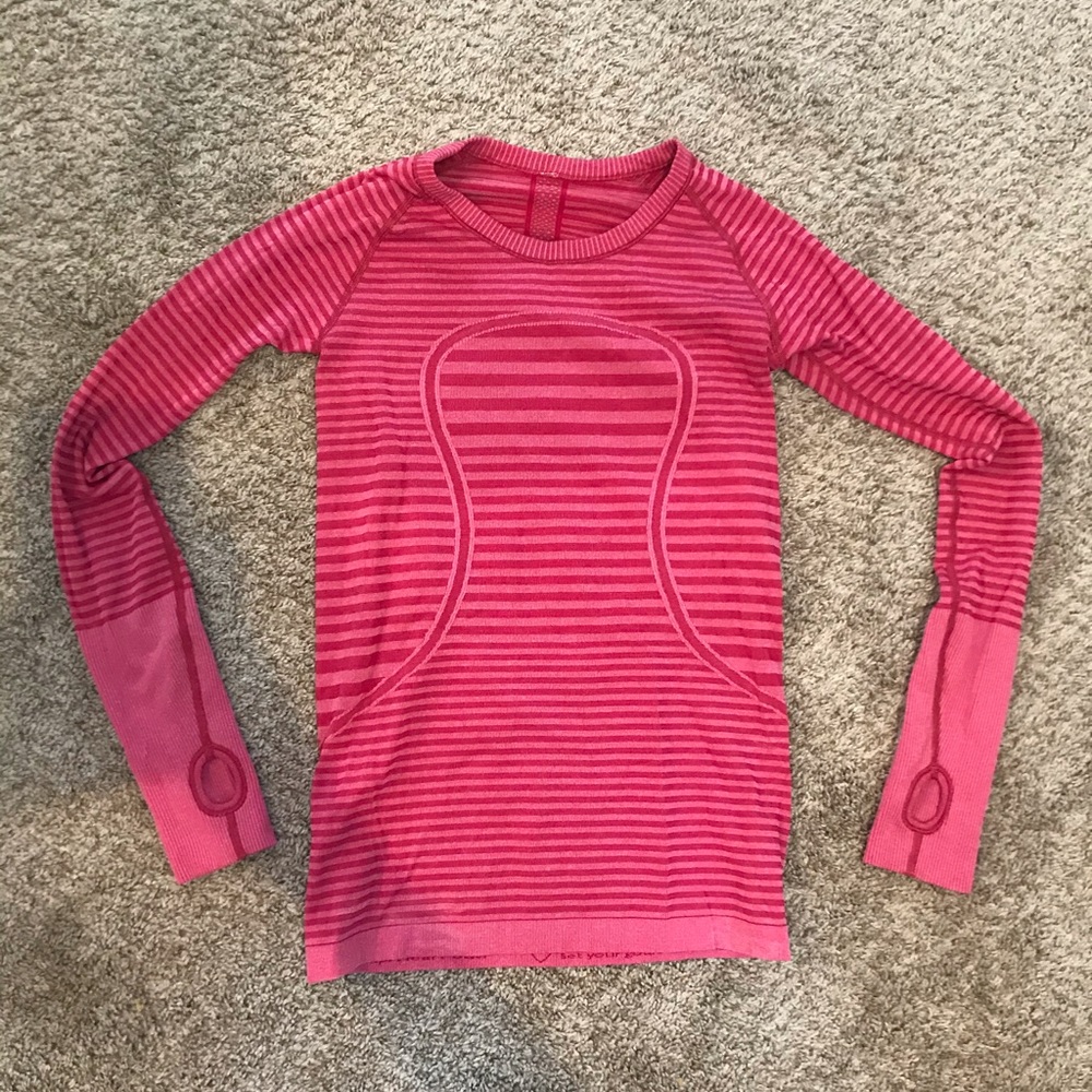 lululemon athletica Pink Striped Long Sleeve Tee